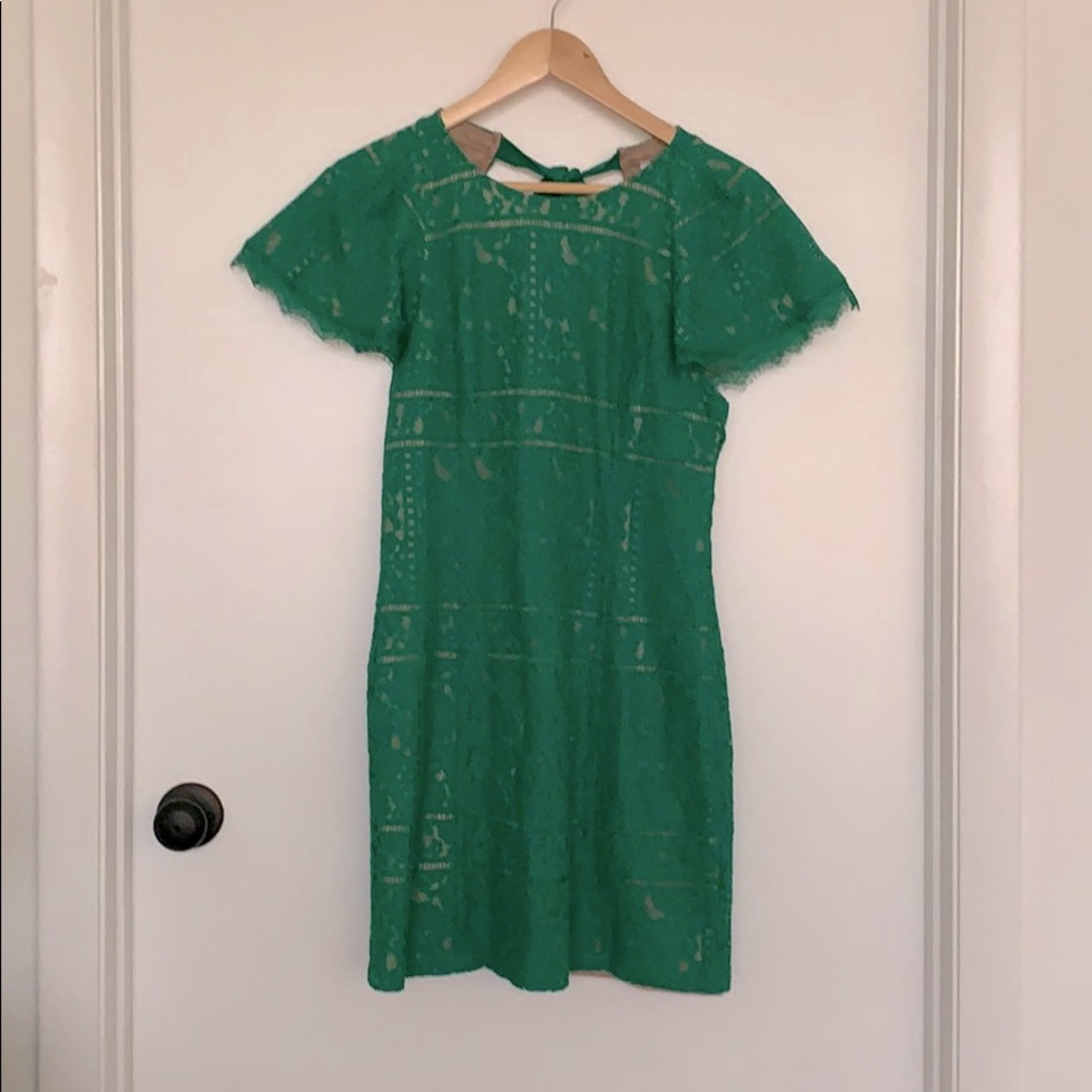 Jade green lace cocktail dress